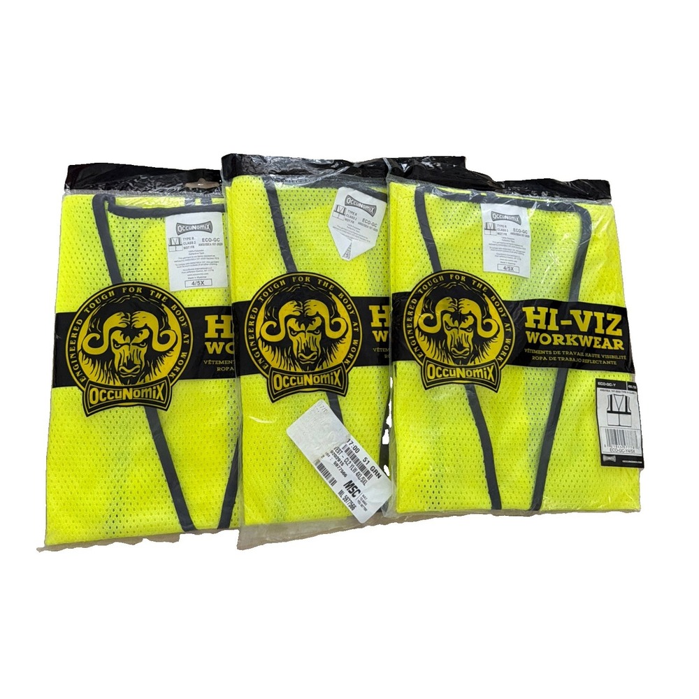3X OccuNomix Mens Class 2 Mesh Single Stripe Safety Vest, Neon Yellow 4XL/5XL
